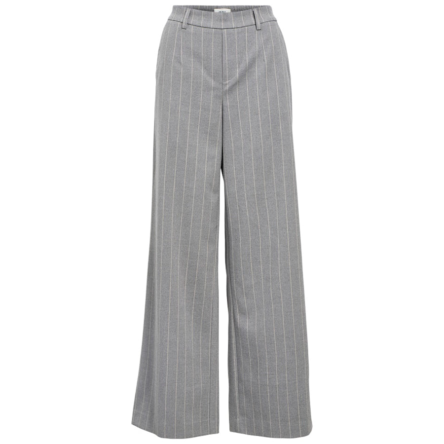 OBJECT BROEK LISA WIDE MEDIUM GREY MELANGE/HUMUS PINSTRIPE