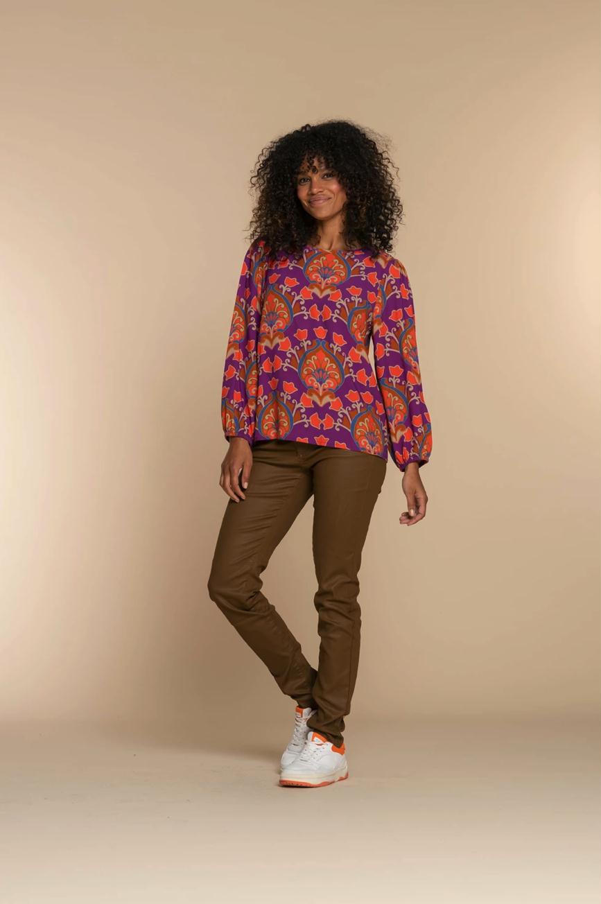 GEISHA TOP KLEURRIJK PURPLE/HOT CORAL