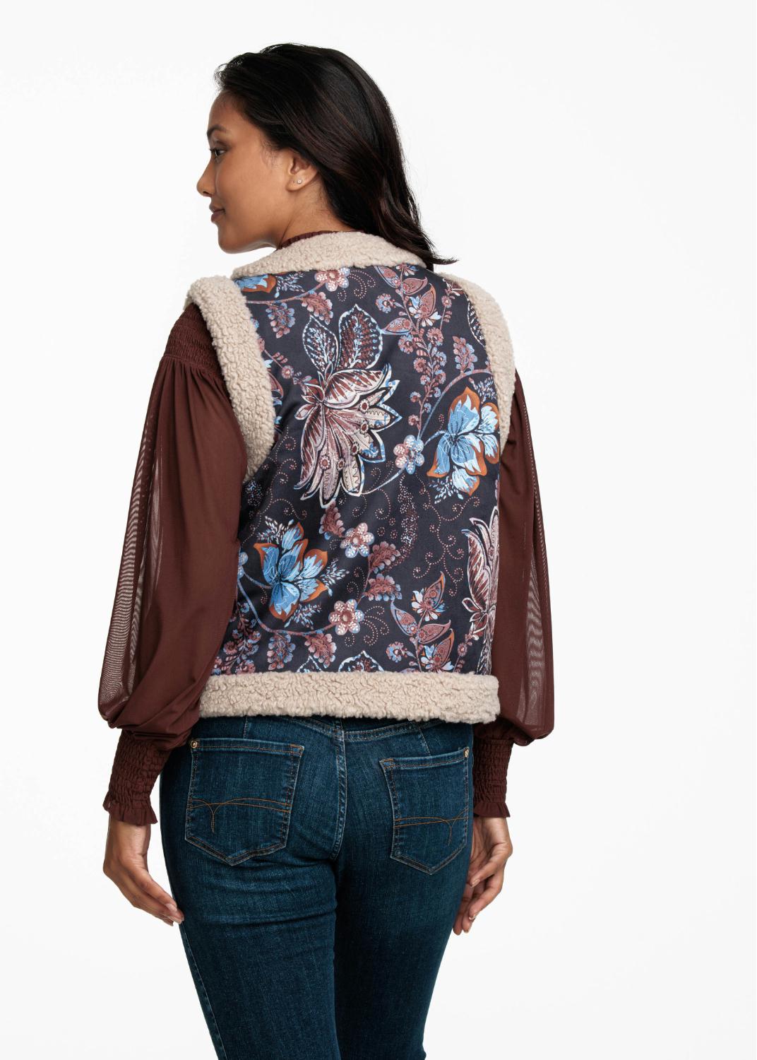 TRAMONTANA GILET SUEDINE FLOWER PRINT REDS