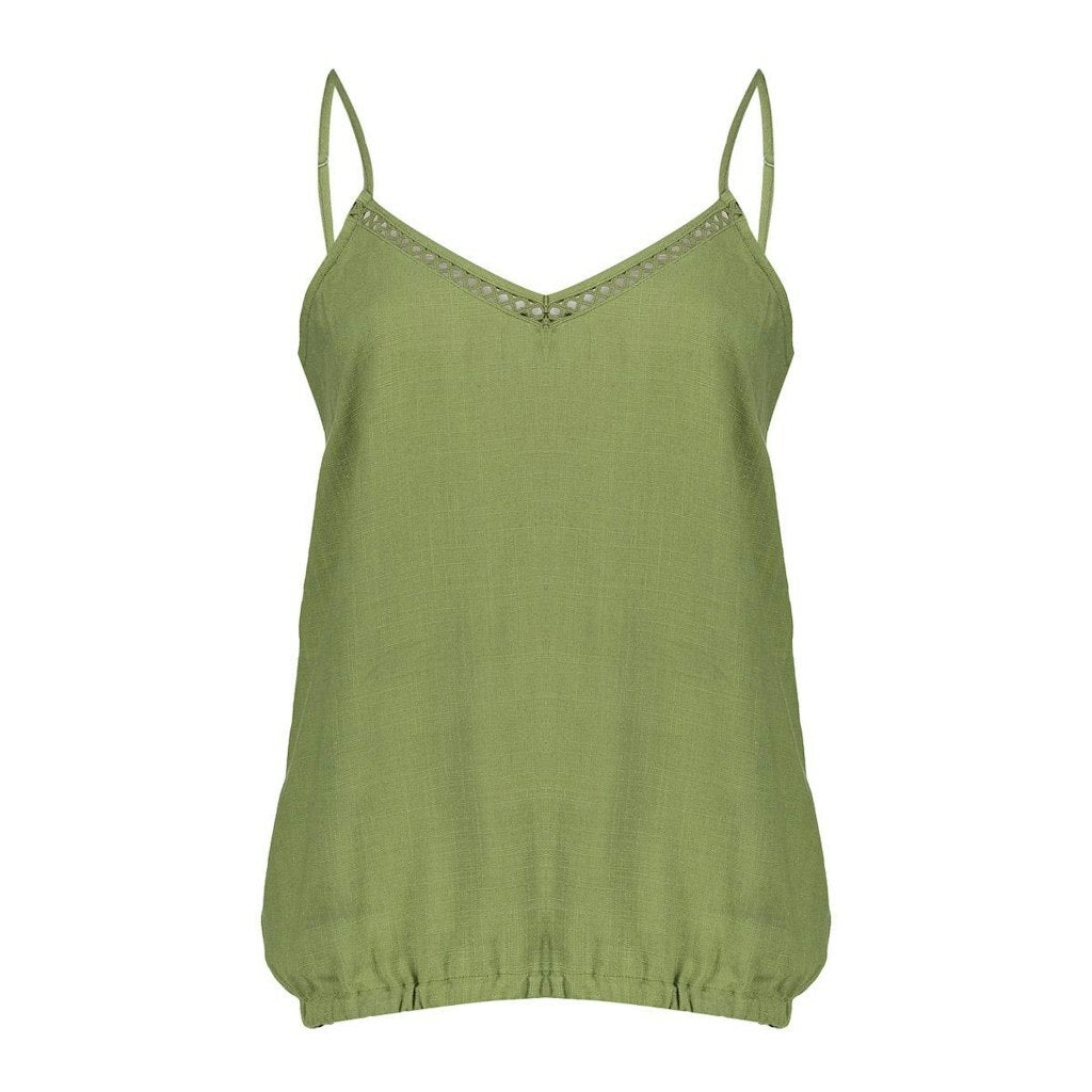 GEISHA TOP FAKE LINEN EVERGREEN