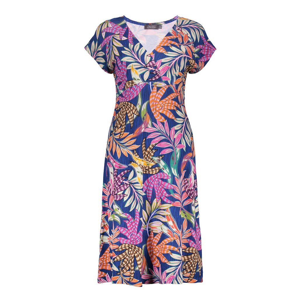 GEISHA JURK BLOEMENPRINT BLUE/FUCHSIA