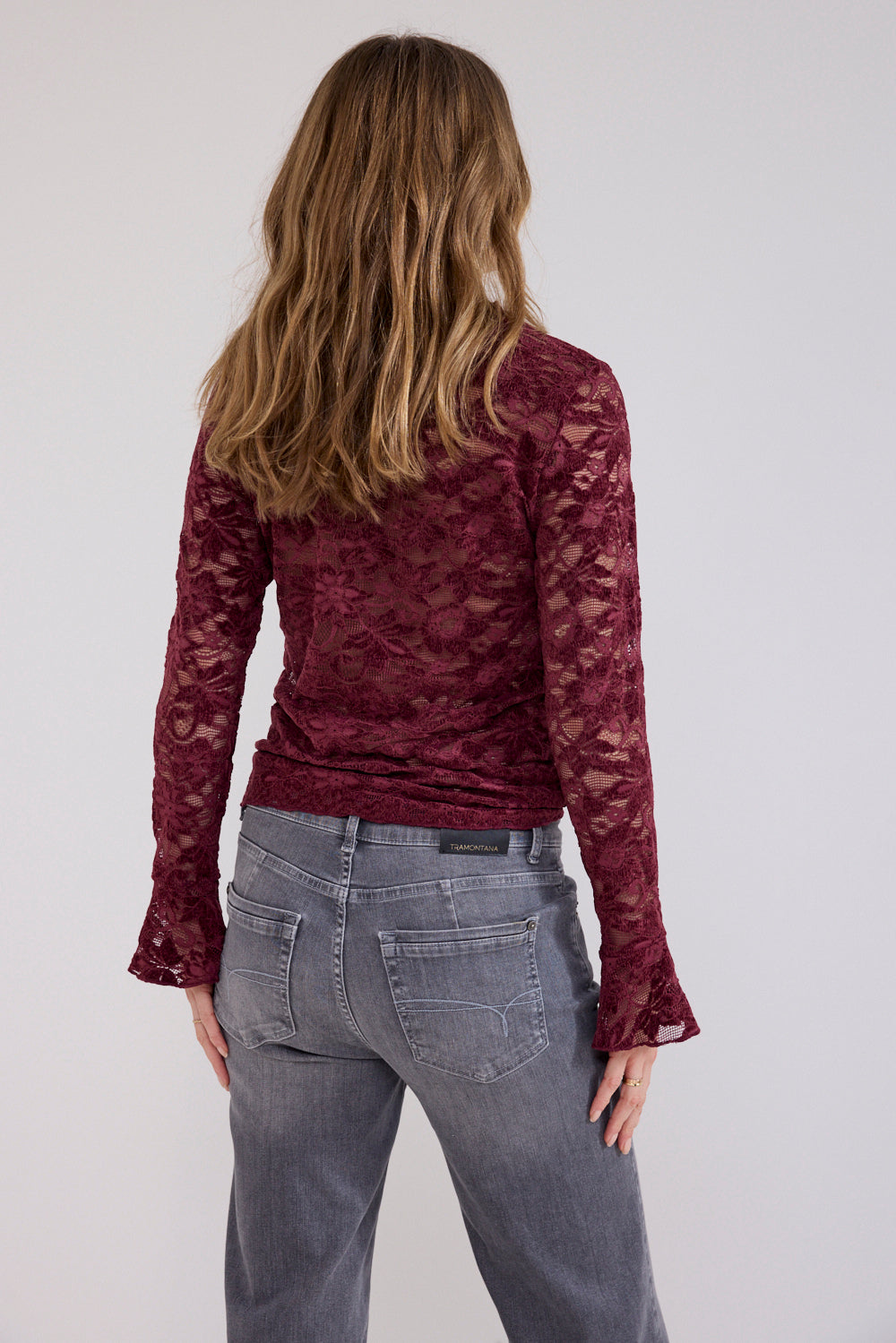 TRAMONTANA TOP VELVET STRETCH LACE POMEGRANATE
