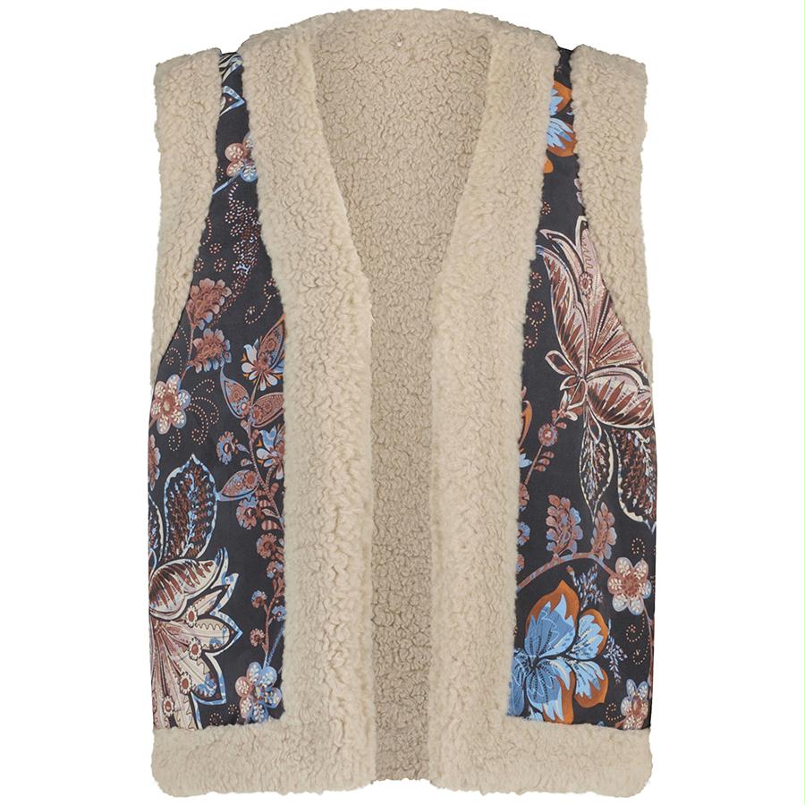 TRAMONTANA GILET SUEDINE FLOWER PRINT REDS