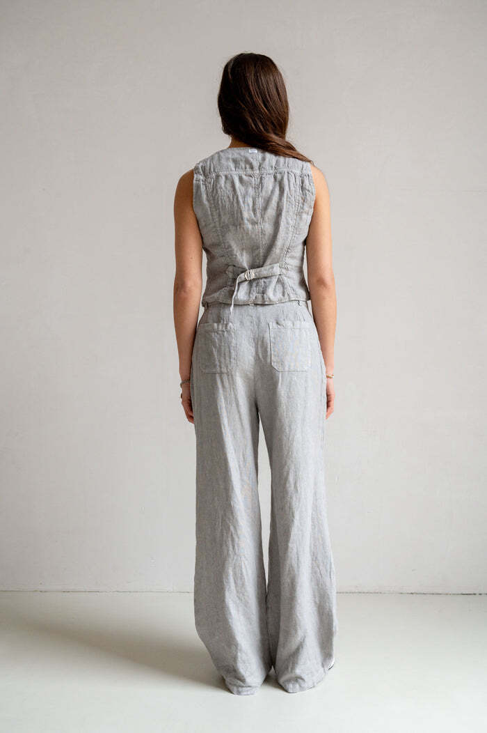 PENN&INK GILET LINNEN COOL GREY