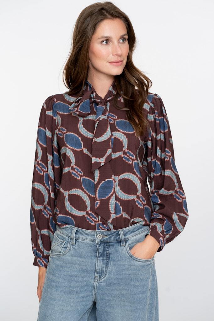 GEISHA BLOUSE GRAPHIC PRINT BORDEAUX/BLUE