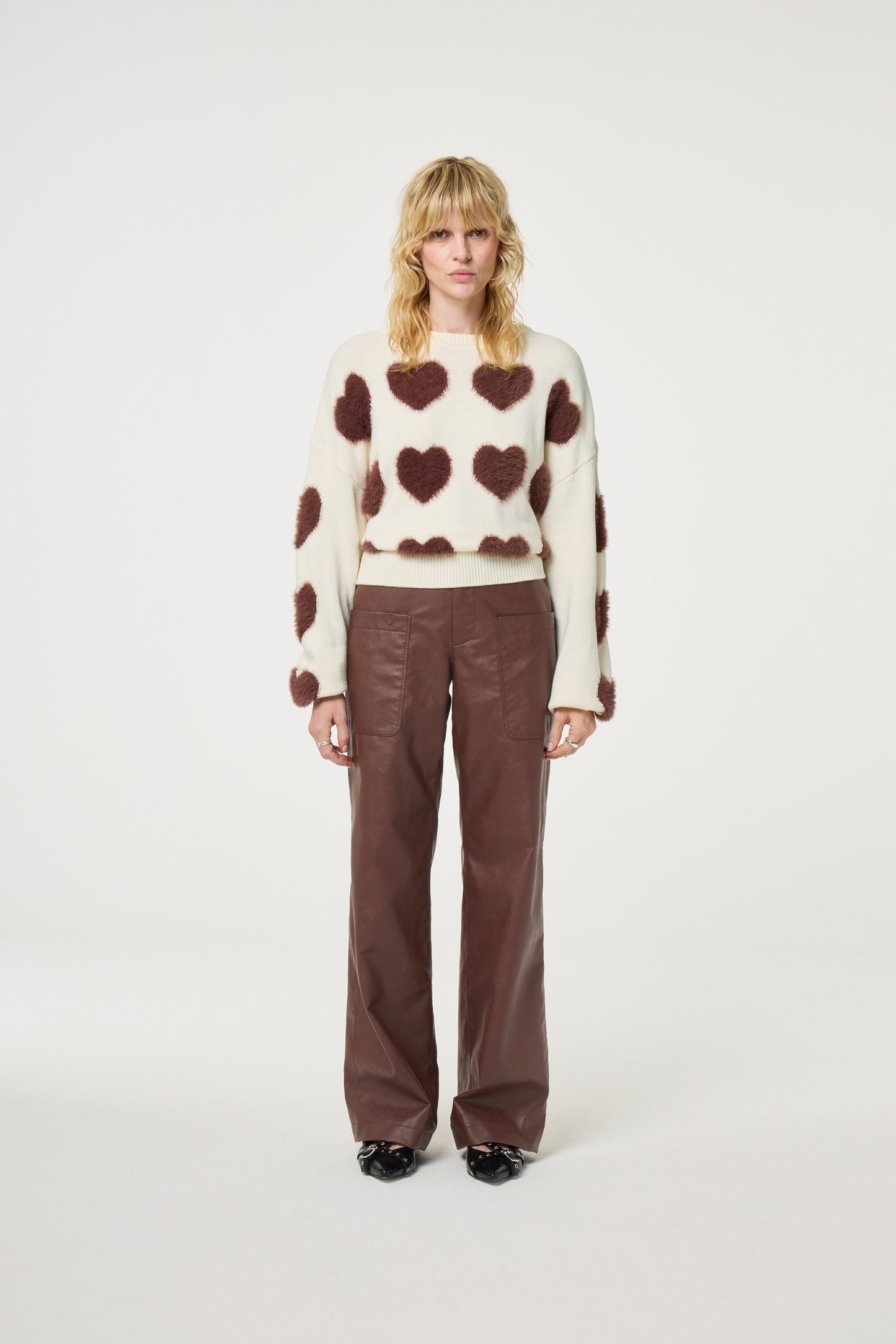 FABIENNE CHAPOT TRUI HEART COSY WHITE/MOCHA BROWN