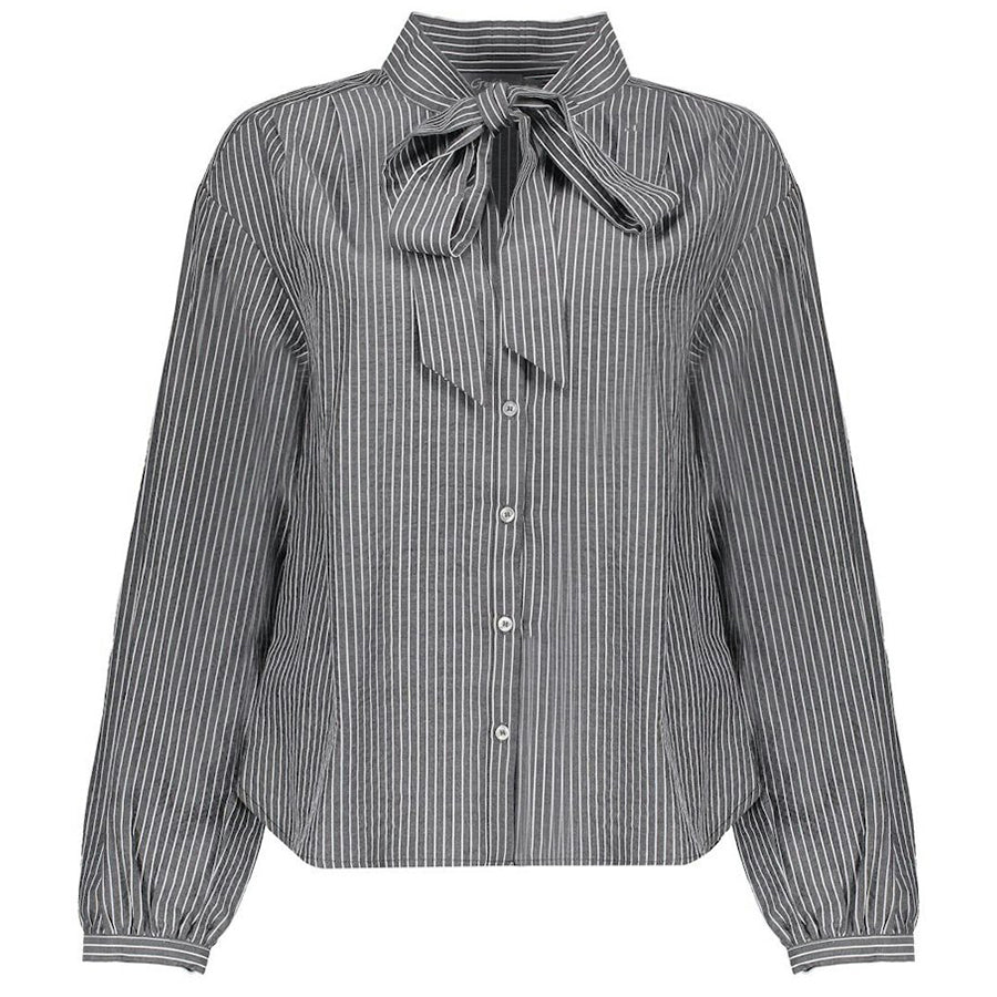 GEISHA BLOUSE BOW GREY/WHTIE