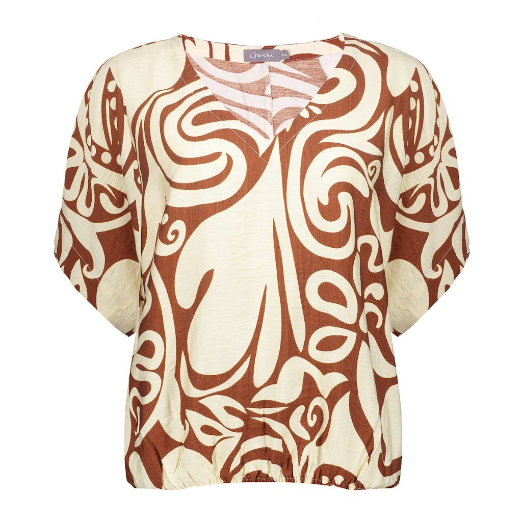 GEISHA TOP MET PRINT ECRU/TABACCO