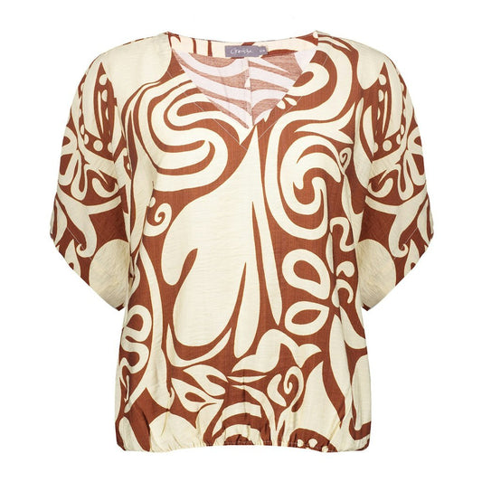 GEISHA TOP MET PRINT ECRU/TABACCO