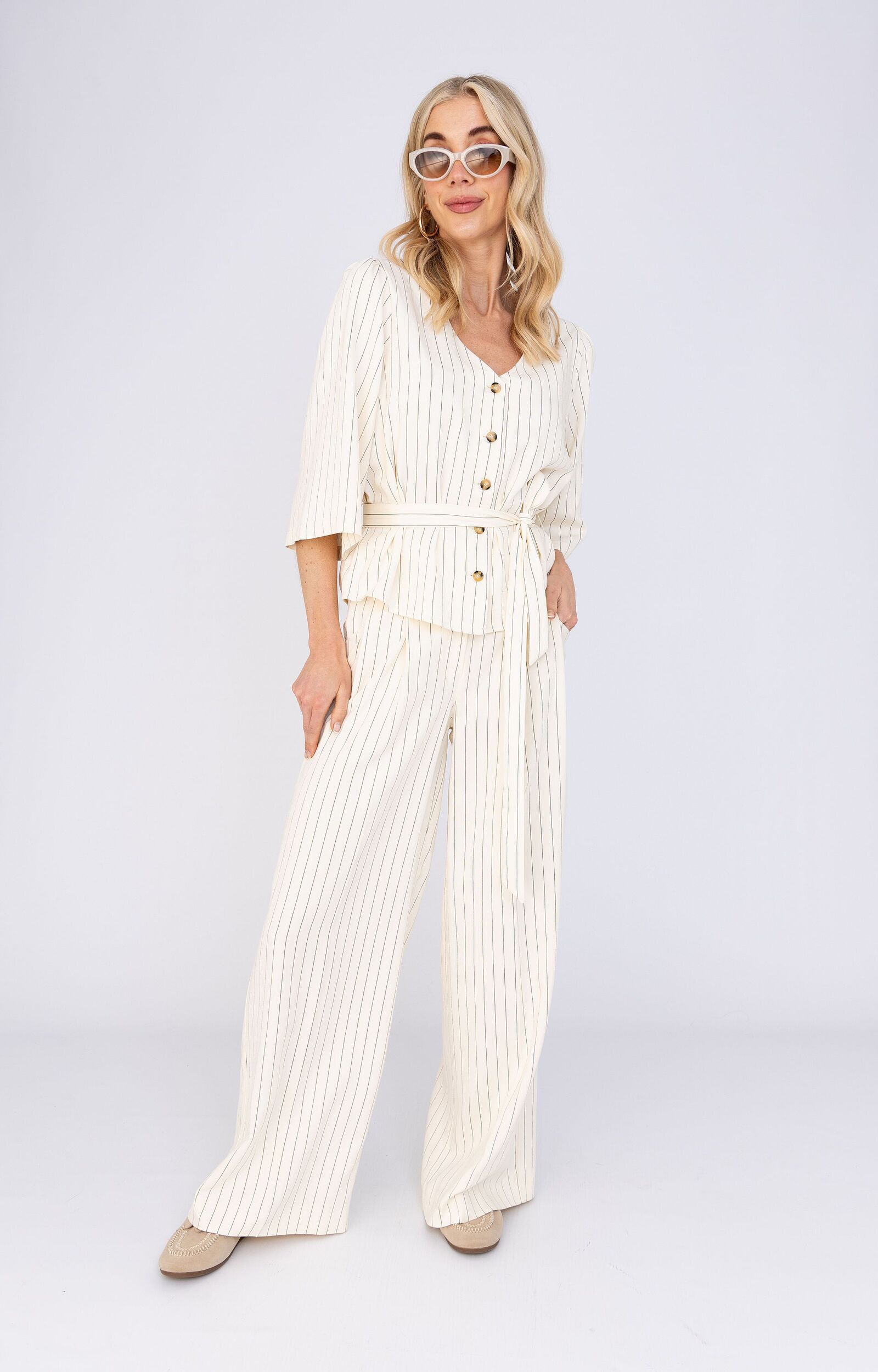 ANNA BLOUSE KRIJTSTREEP CREAM STRIPE