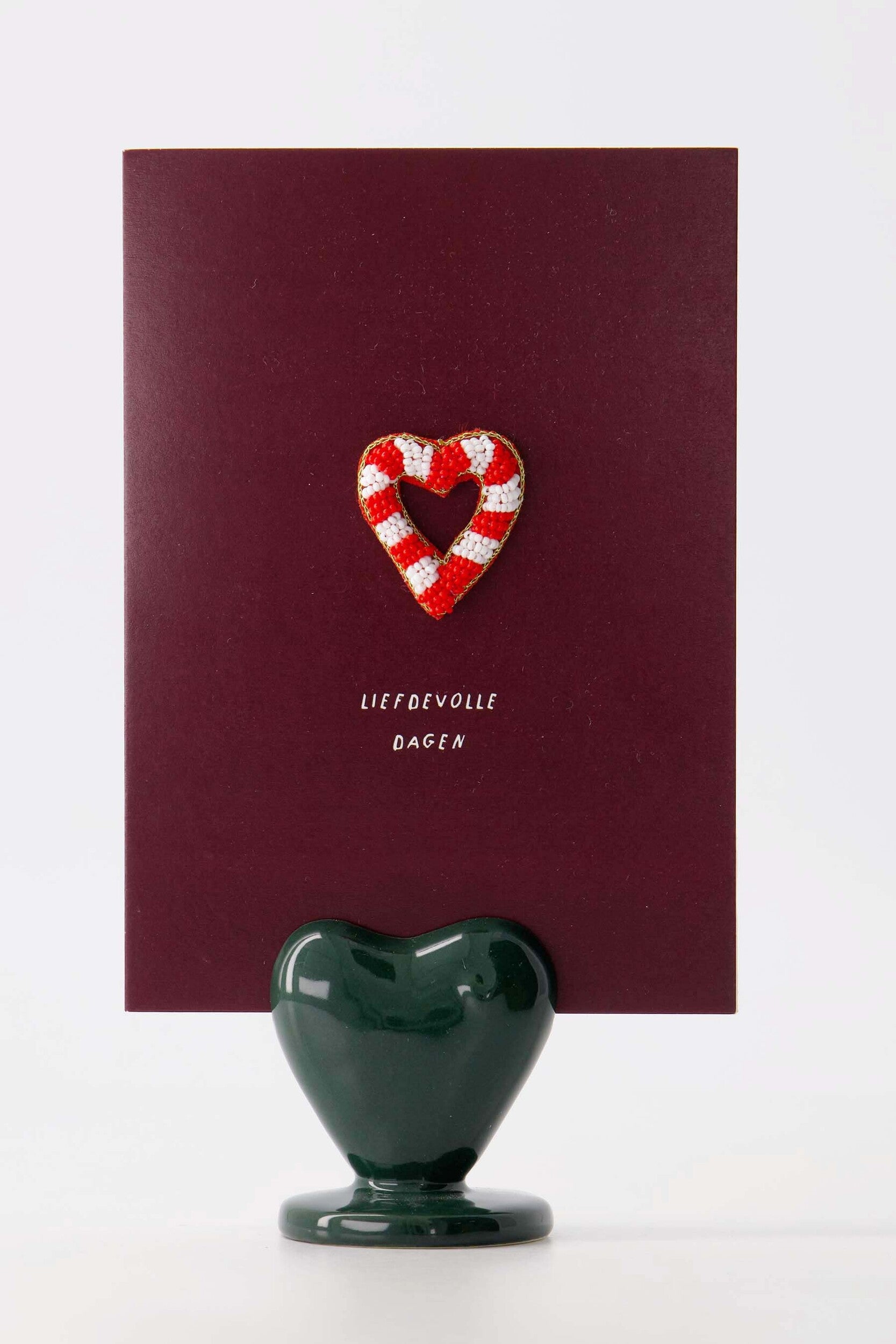 ZUSSS KAARTENSTANDAARD KERAMIEK HARTJE DONKERGROEN