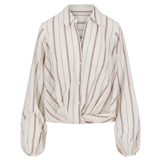 ZUSSS BLOUSE OVERSLAG MET STREEP OFF-WHITE/BROWN
