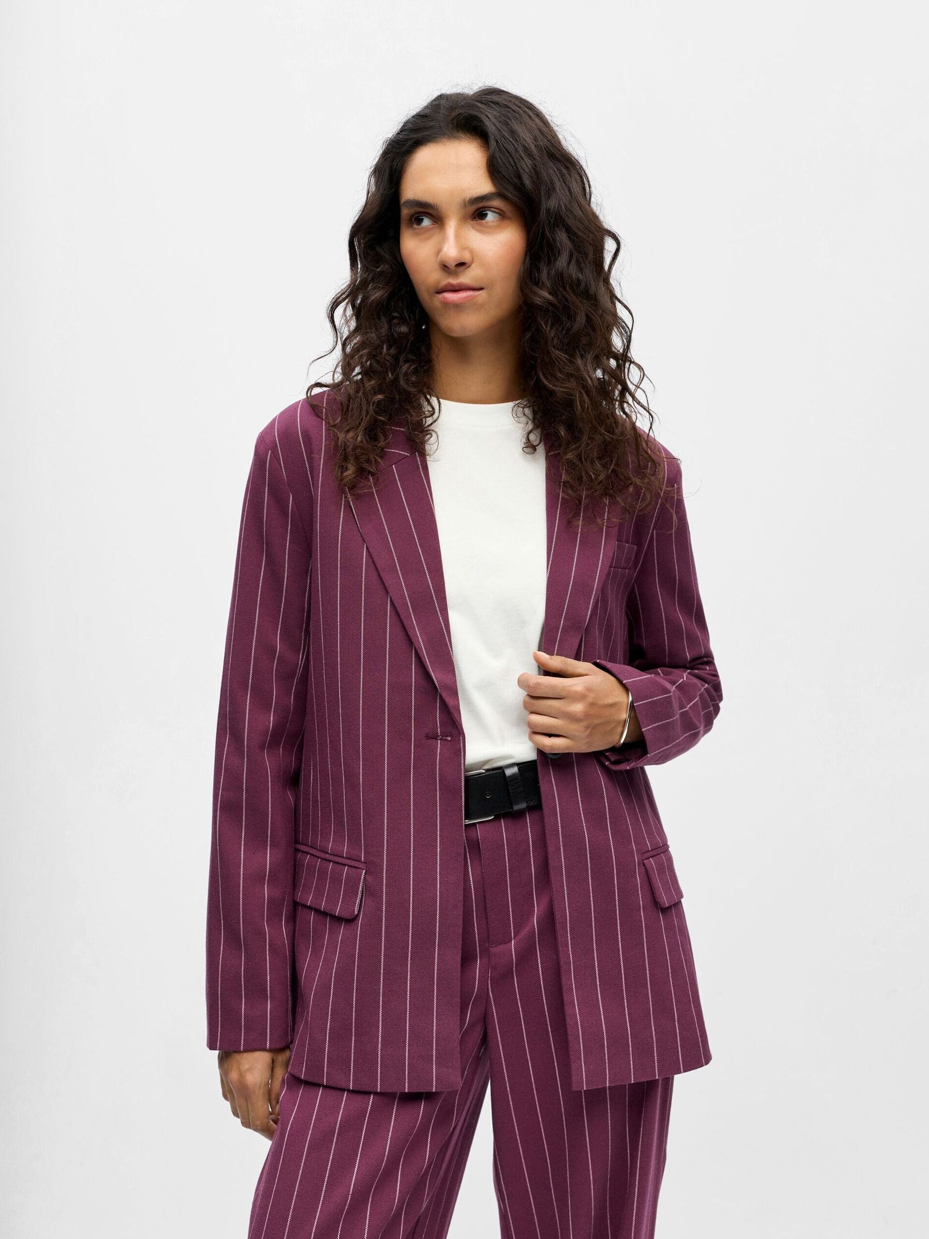 OBJECT BLAZER LISA MAUVE WINE/PINK LADY PINSTRIPE