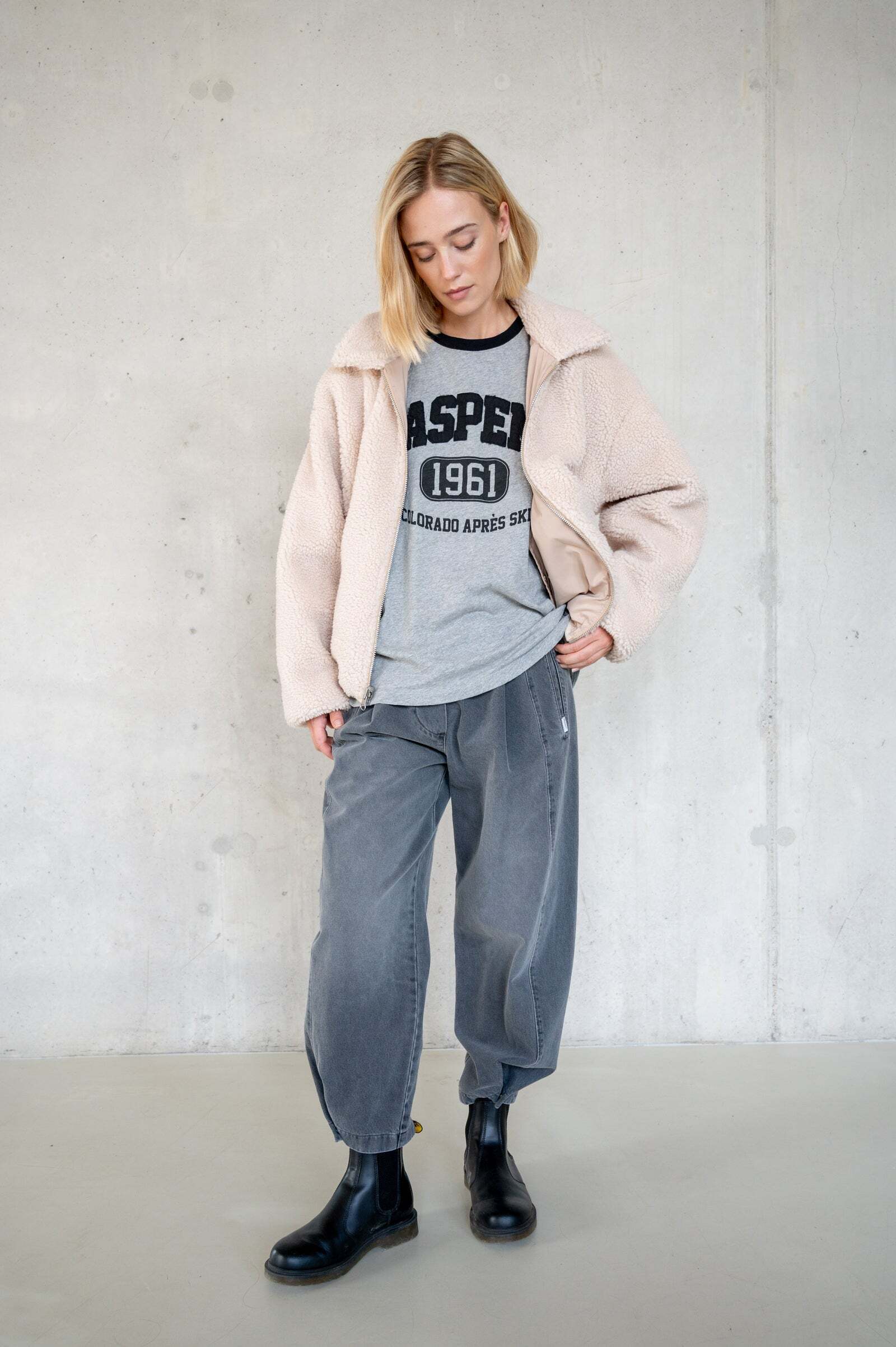 PENN&INK T-SHIRT ASPEN GREY MELANGE/BLACK