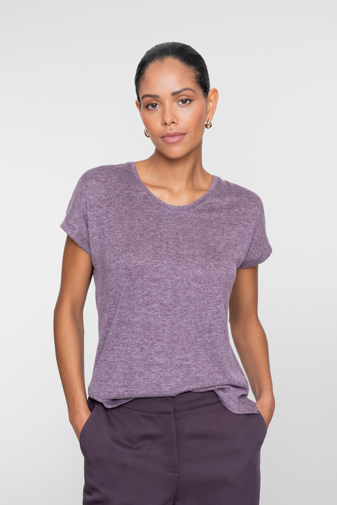 GEISHA T-SHIRT MET GLITTERS AUBERGINE