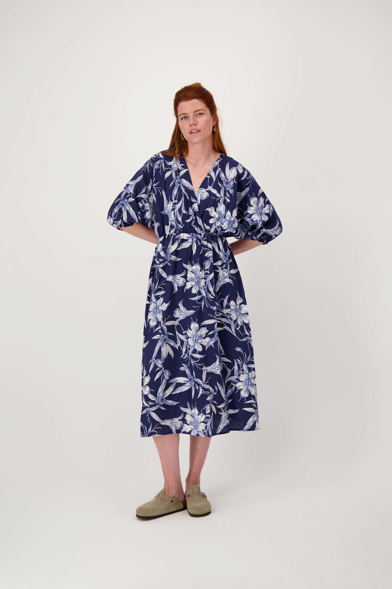 ZUSSS JURK KIMONO PRINT SUMMER NAVY/OFF-WHITE