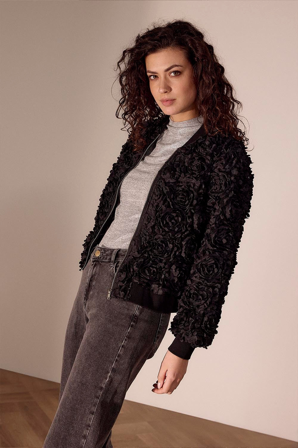 TRAMONTANA BOMBERJACK 3D FLOWERS BLACK