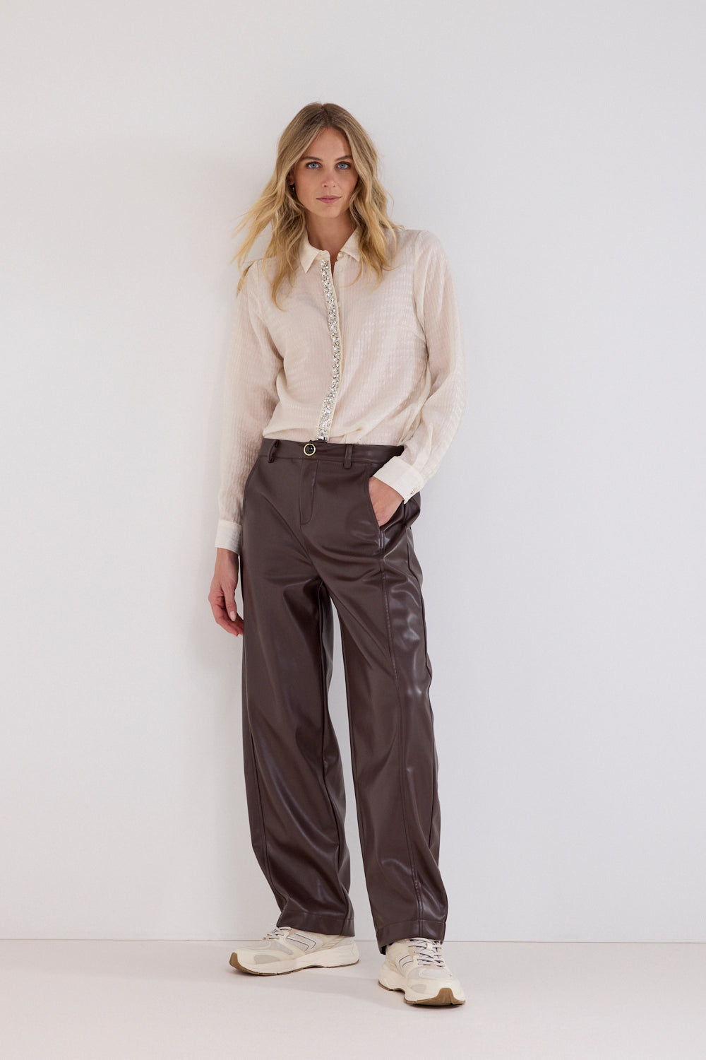 TRAMONTANA BROEK PU BARREL FIT CHOCOLATE