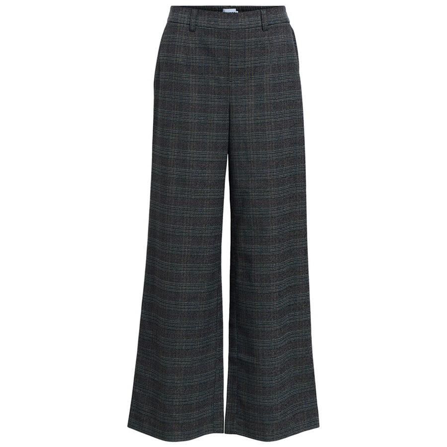OBJECT BROEK LISA WIDE DARK GREY MELANGE/BLUE/BROWN