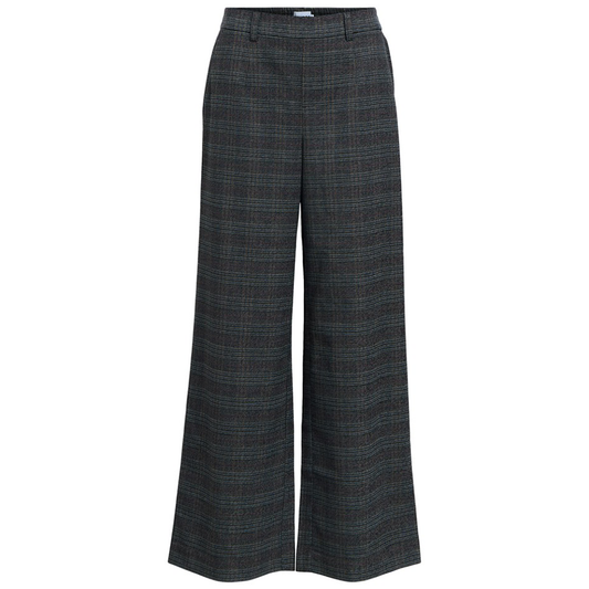 OBJECT BROEK LISA WIDE DARK GREY MELANGE/BLUE/BROWN