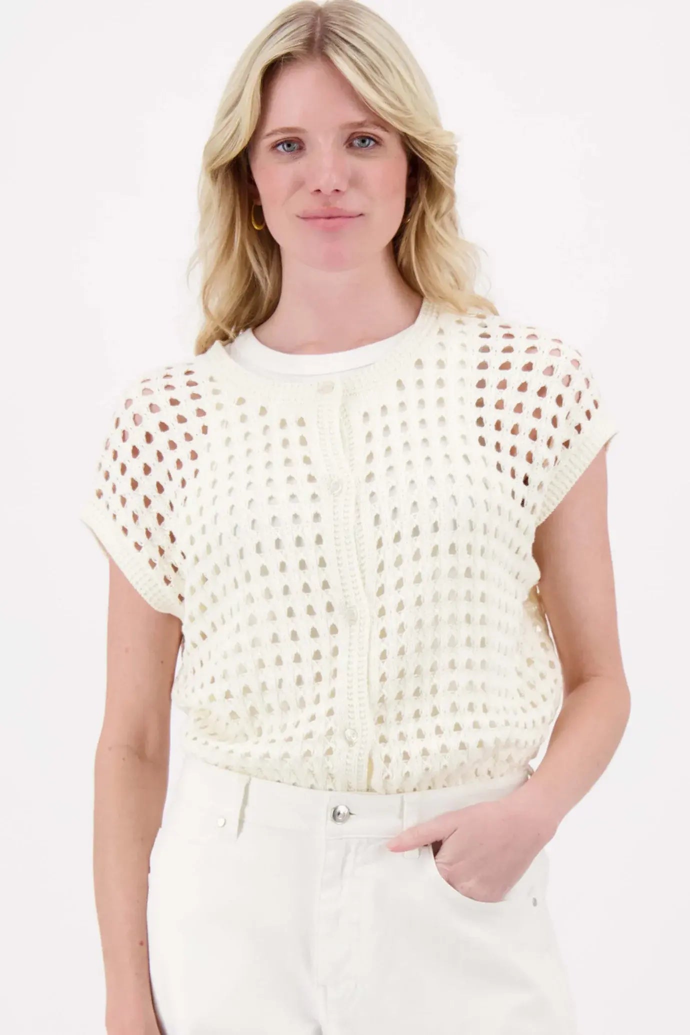ZUSSS VESTJE AJOUR MOUWLOOS OFF-WHITE