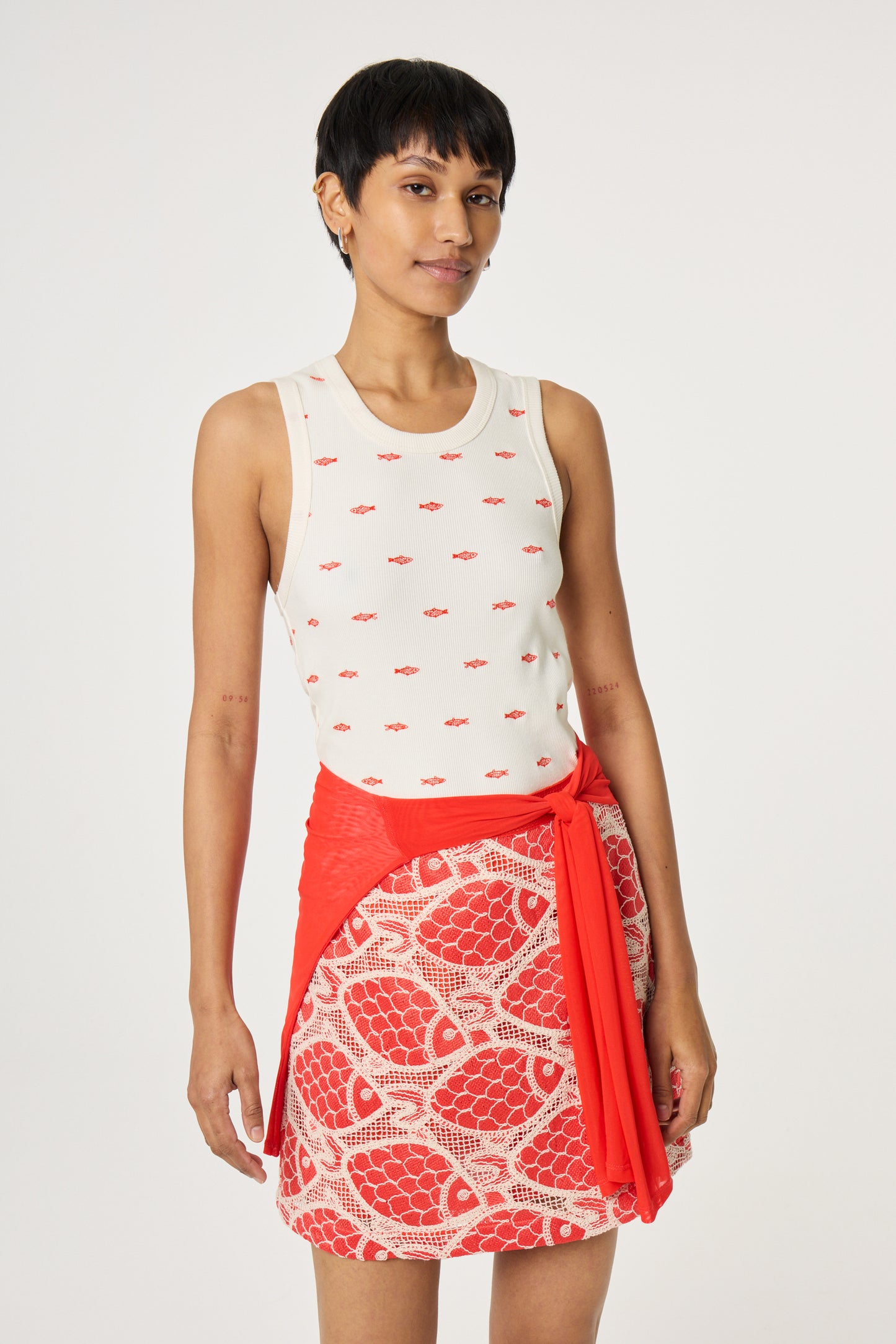 FABIENNE CHAPOT TOP TANJA JERSEY COSY WHITE/TANGERINE TANGO