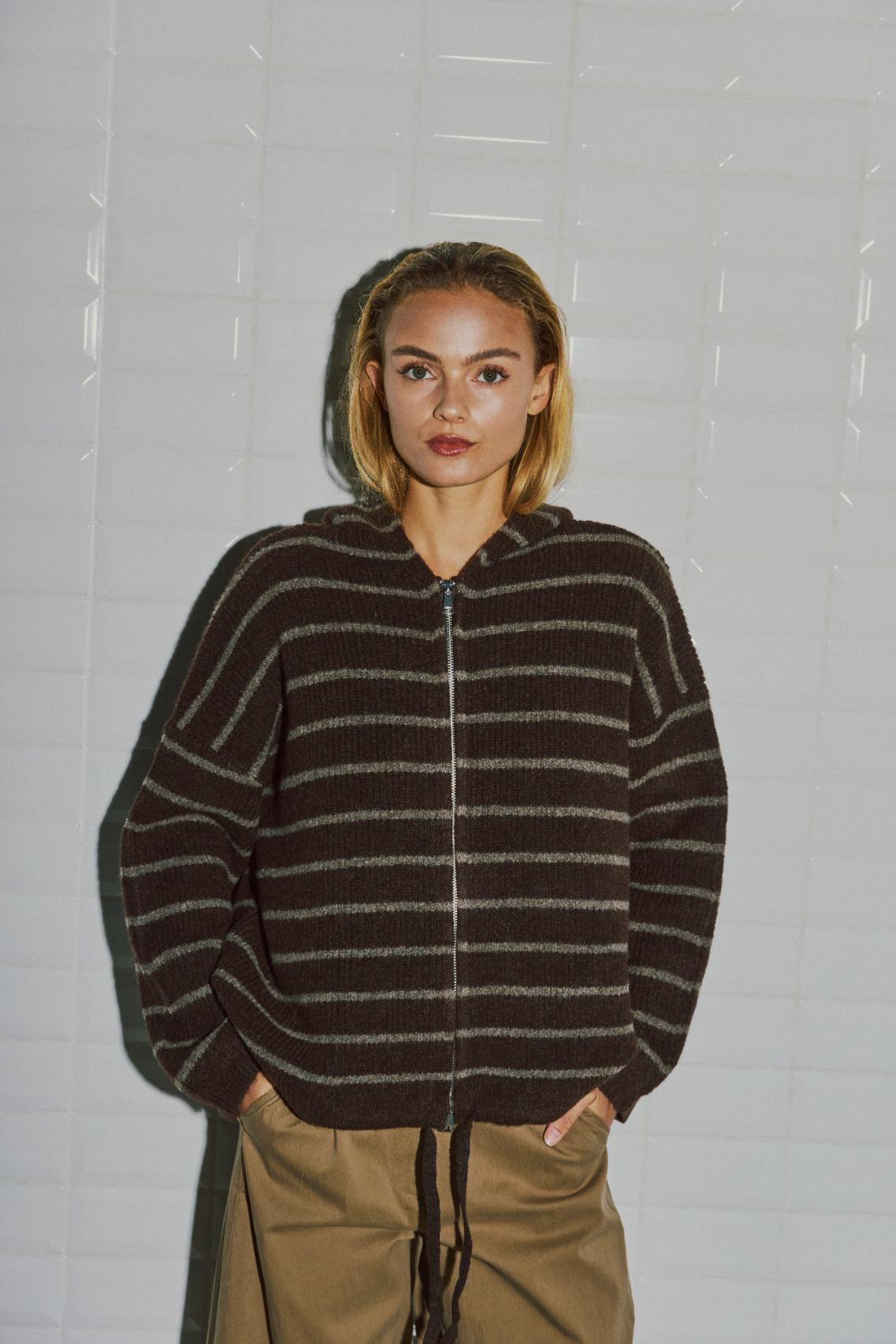 WITHBLACK VEST LIZA HOODED BROWN MELANGE STRIPE