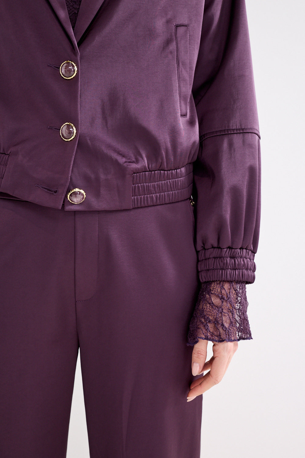 TRAMONTANA JACKET BONDED SATIN AUBERGINE NOIR