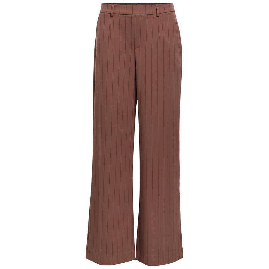 OBJECT BROEK LISA WIDE COCOA BROWN/BLACK PINSTRIPE