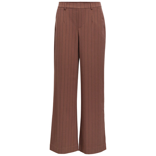 OBJECT BROEK LISA WIDE COCOA BROWN/BLACK PINSTRIPE