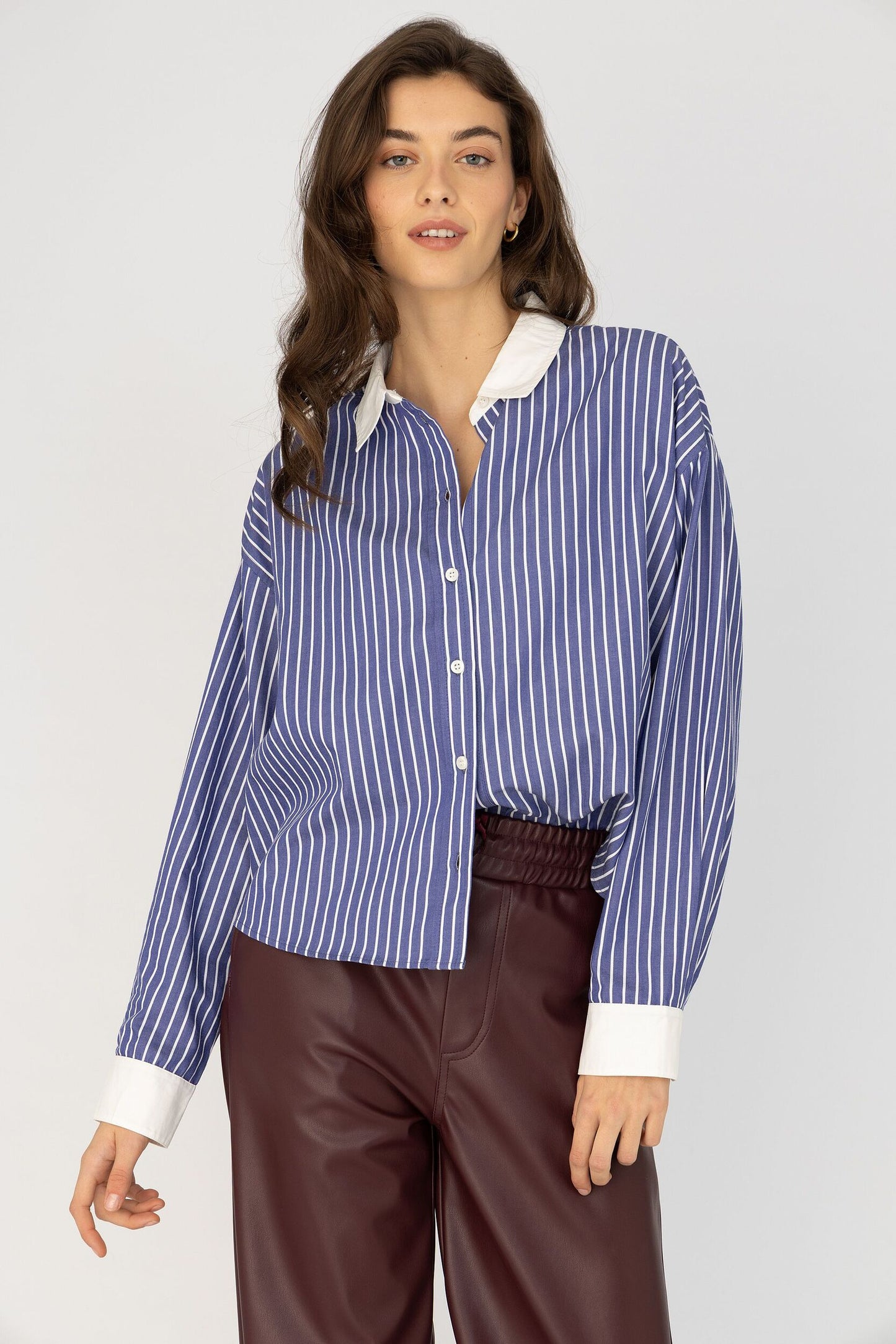 ANNA BLUE BLOUSE SALLY INDIAN BLUE STRIPE