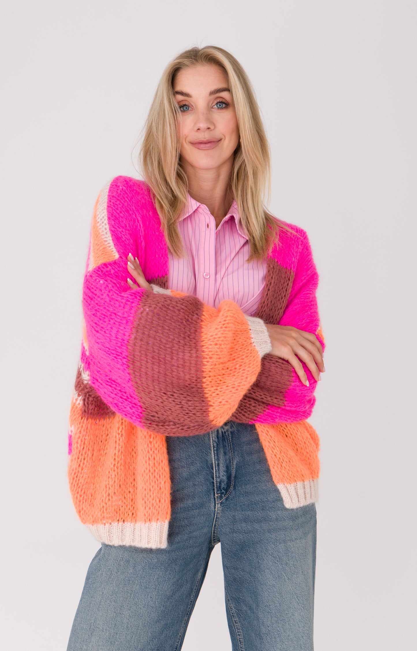 ANNA VEST BRIGHT PINK STRIPE