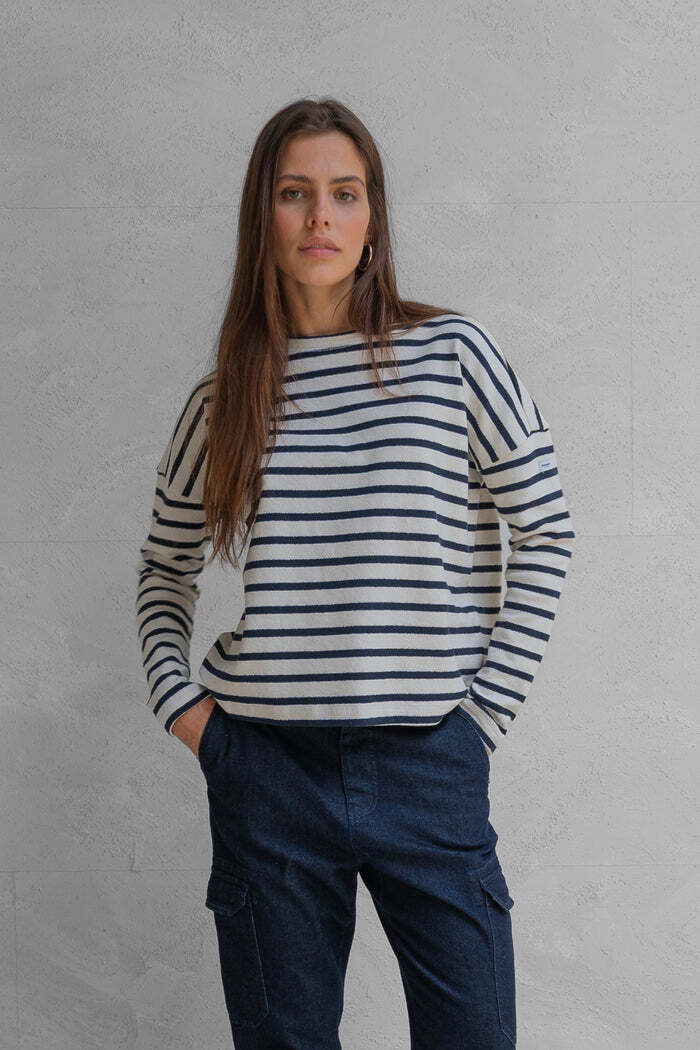 PENN&INK SWEATER STRIPE NAVY/ECRU