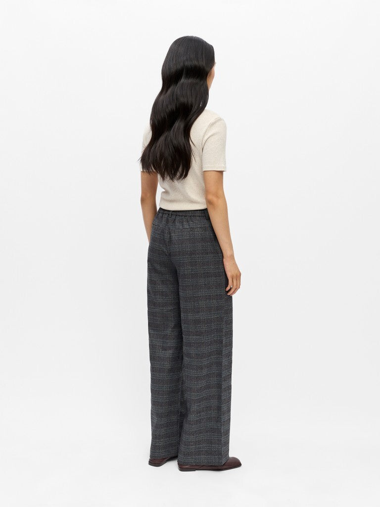 OBJECT BROEK LISA WIDE DARK GREY MELANGE/BLUE/BROWN