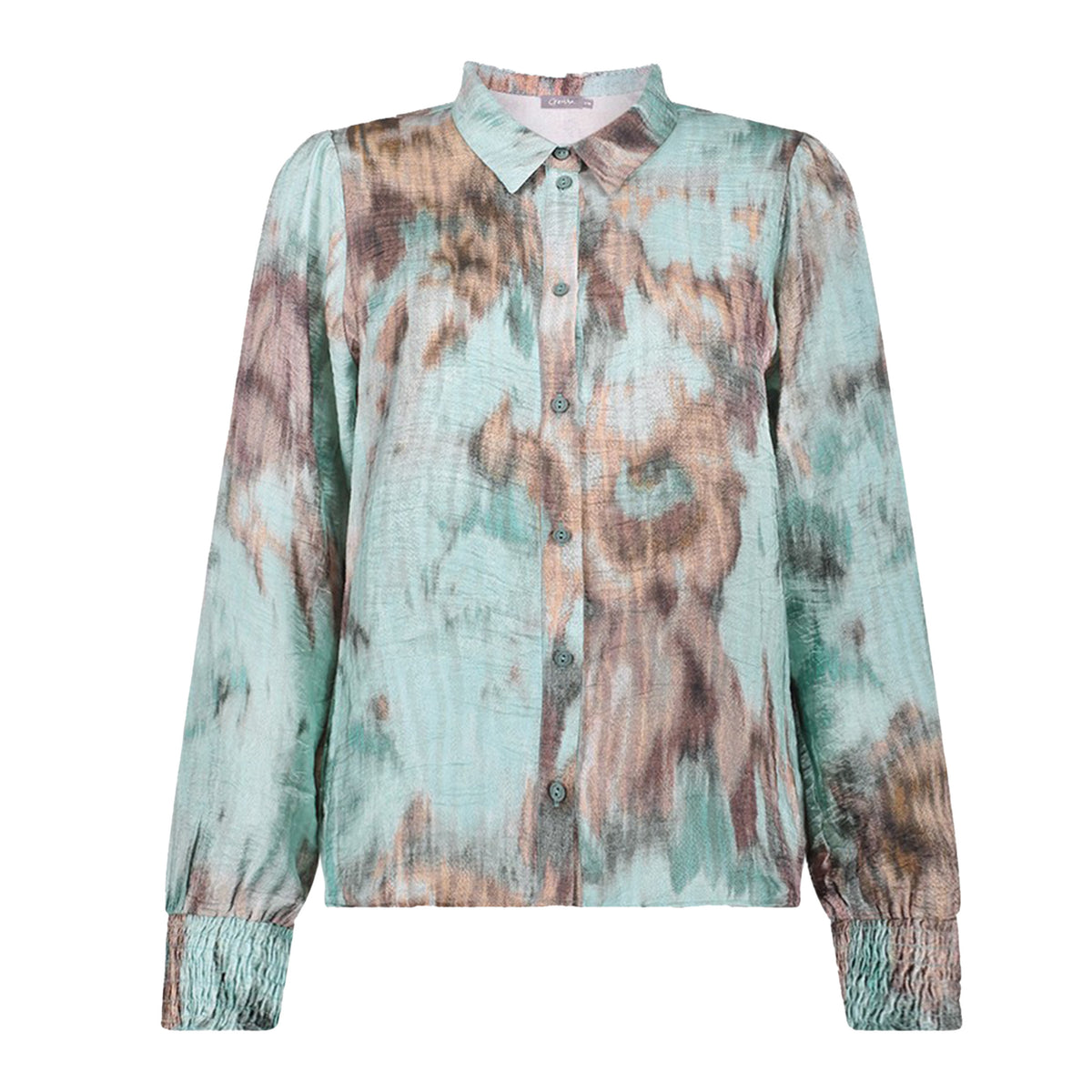 GEISHA BLOUSE MET AQUARELPRINT CAMEL/MINT