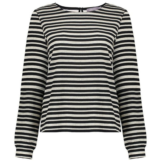 GEISHA SHIRT STRIPED AJOUR BLACK/OFF-WHITE