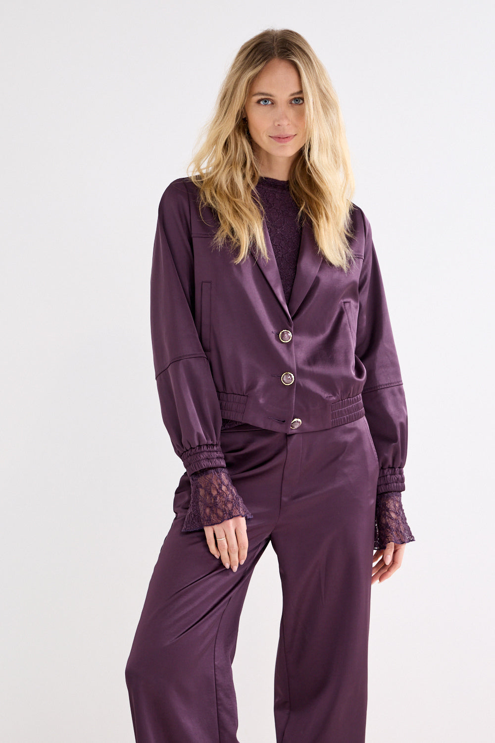 TRAMONTANA JACKET BONDED SATIN AUBERGINE NOIR