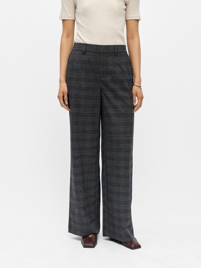 OBJECT BROEK LISA WIDE DARK GREY MELANGE/BLUE/BROWN