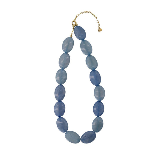 ZUSSS KETTING MET PLATTE KRALEN CORNFLOWER BLUE