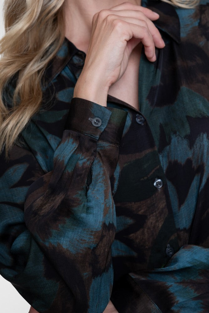 GEISHA BLOUSE BLUE/BROWN/GREEN