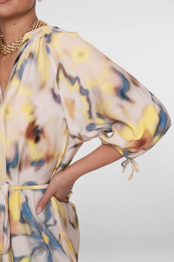 GEISHA JURK CHAMBRAY ECRU/LEMON