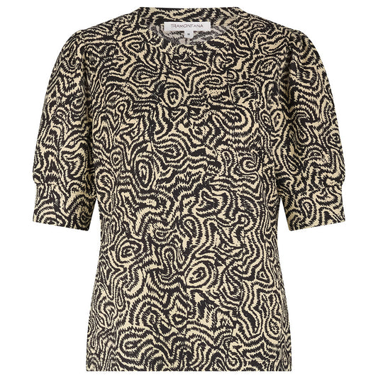 TRAMONTANA TOP WANDERING LINES PRINT BLACK/PEBBLE