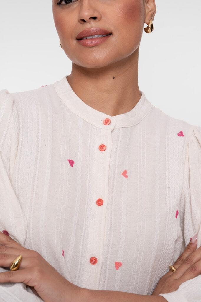 GEISHA BLOUSE HEARTS OFF-WHITE/RED