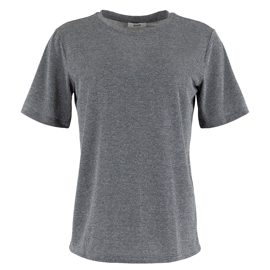 ANNA T-SHIRT LUREX MID GREY MELANGE SOLID