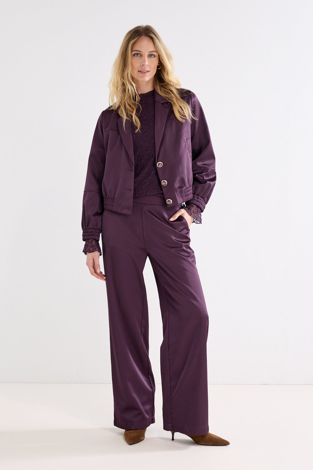 TRAMONTANA JACKET BONDED SATIN AUBERGINE NOIR