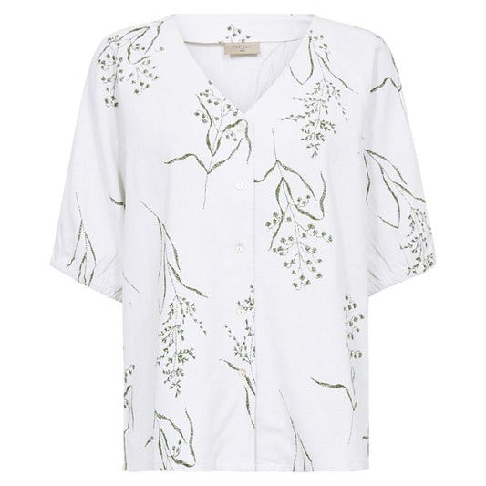 FREEQUENT BLOUSE LALUNA BRILLIANT WHITE/DEEP LICHEN GREEN