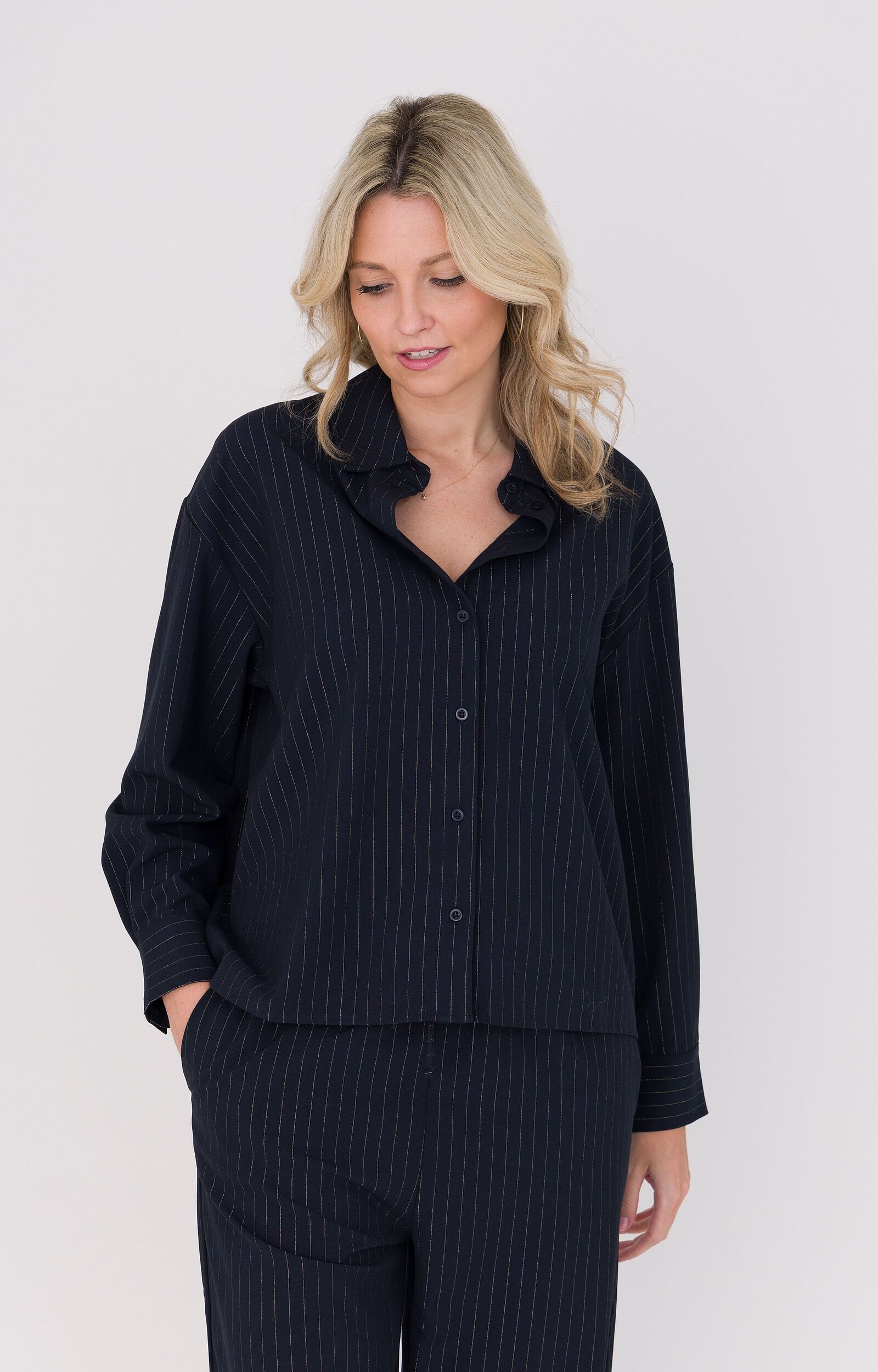 ANNA BLOUSE KRIJTSTREEP INKT BLUE STRIPE