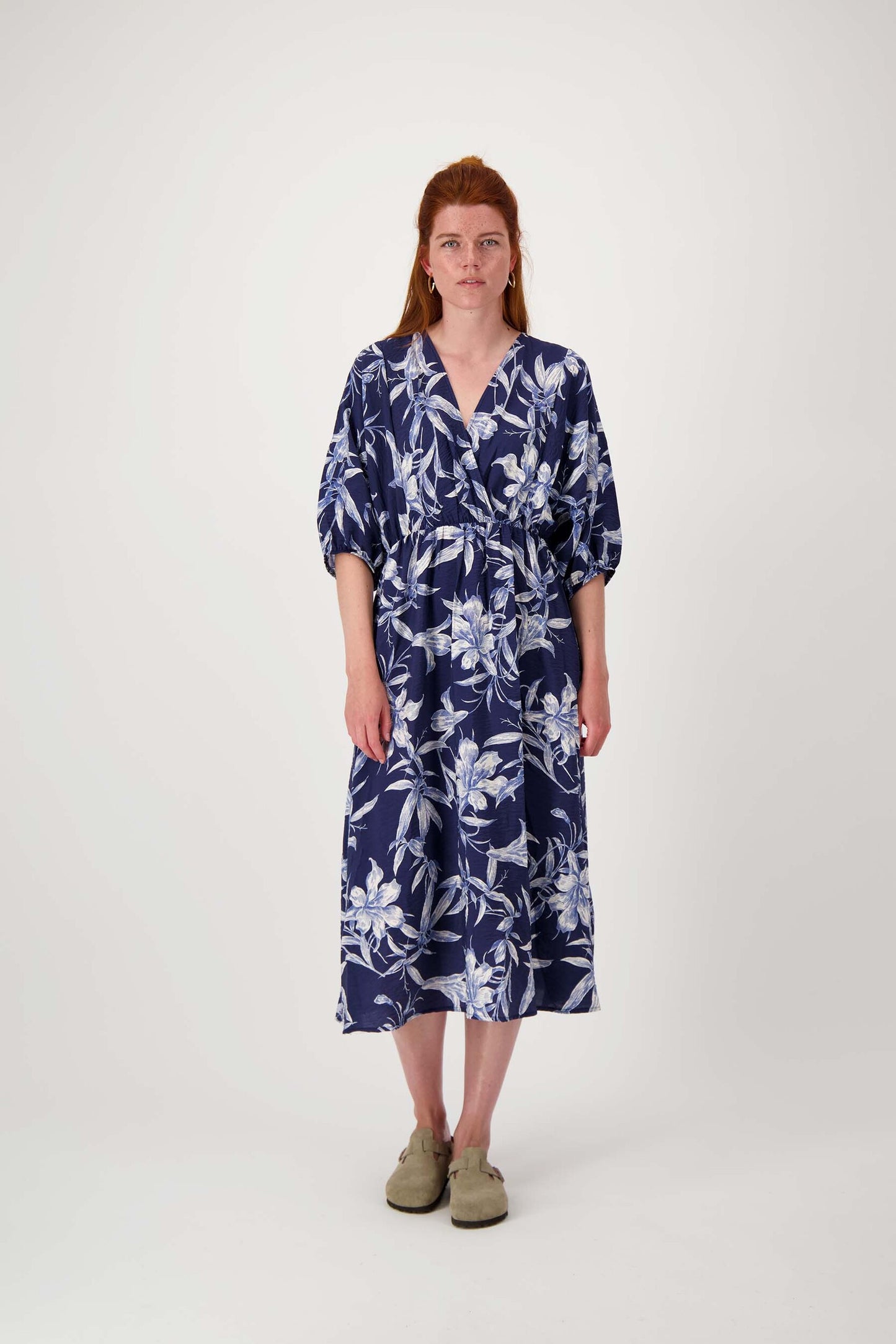 ZUSSS JURK KIMONO PRINT SUMMER NAVY/OFF-WHITE