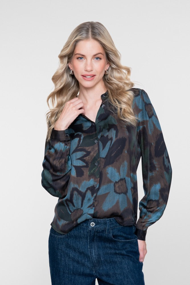 GEISHA BLOUSE BLUE/BROWN/GREEN