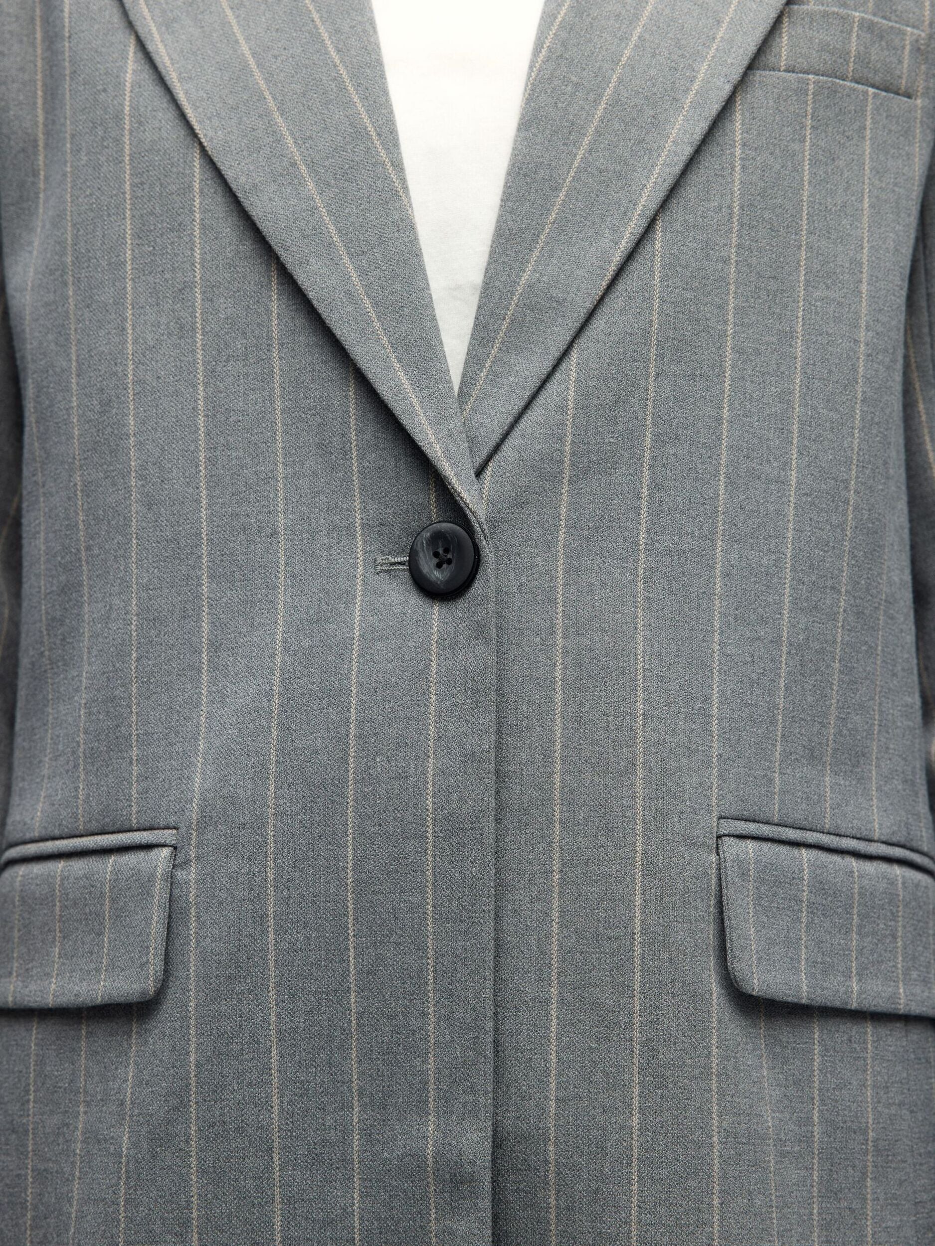 OBJECT BLAZER LISA MEDIUM GREY MELANGE/HUMUS PINSTRIPE